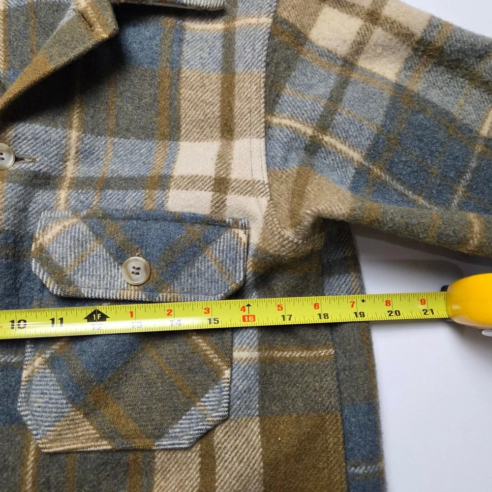 Vintage 70s Woolrich Shirt Jacket Yellow Green Plaid Hunting Button Down Size 38